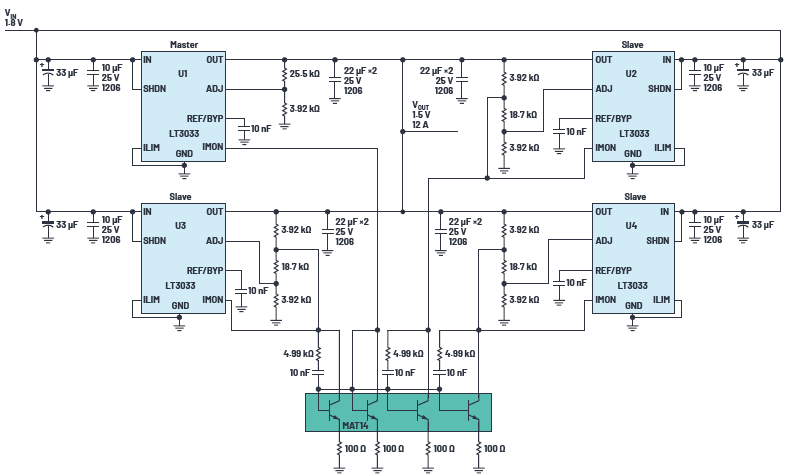 Increase the output current of the very low dropout voltage regulator and realize the parallel design of uniform heat dissipation