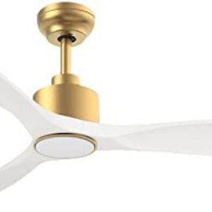 52 Inch Indoor Outdoor Modern Ceiling Fan with Light Remote Control & 6 Speed Quiet DC Motor Reversible, Large Smart Ceiling Fan for Living Room Bedroom and Patio, Contemporary 3 Blades White Gold