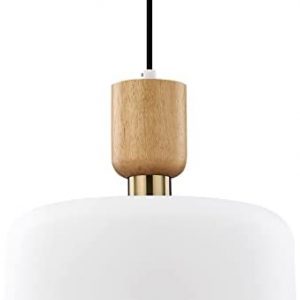 TeHenoo Modern Pendant Lighting,Large Pendant Lamp,Wood and Brass Accent,Adjustable Metal Hanging Light Fixture for Kitchen, Dining Room, White