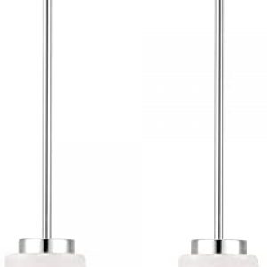 1-Light Brush Nickle Pendant Light Fixture Modern Pendant Light Lantern Hanging Light Fixtures with White Linen Glass Shade for Kitchen Island, Entryway, Dining Room, Hallway,Over The Sink,2 Pack