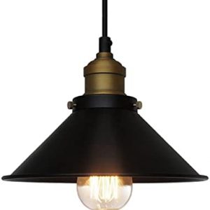Industrial Pendant Light, E26 Base Vintage Hanging Pendant Lights, Retro Pendant Light Fixture for Home Kitchen Over Island, Farmhouse. Modern Lighting Deco, Black Finish