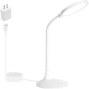 LED Desk Lamp for Home Office, Eye-Caring Table Lamp, 3 Color Modes with 10 Brightness Levels, Dimmable Lamp with Adapter, Touch-Sensitive Control, 360°Adjustable Gooseneck, 3500-5500K 10W. (White)
