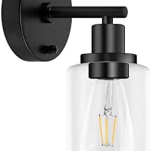 GORDNWE Bathroom Wall Sconce, 1-Light Matte Black Vanity Light, Modern Wall Light Fixtures with Clear Glass Shade, Farmhouse Wall Lamp Wall Mount Light Fixtures for Mirror, Bathroom, Living Room