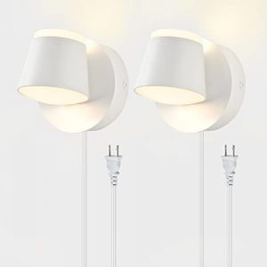 DASTOR Modern LED Wall Sconces Set of 2, 9W 3000K Warm White Up and Down Wall Lamp with Plug in Cord, 350° Rotatable Wall Light Fixtures for Bedroom Living Room