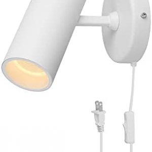 Aisilan LED Adjustable Plug in Wall Spotlight, 12W White Modern Wall Sconce, Directional Uplight with On/Off Switch, Aluminum LED Spot Light of Warm White CREE COB CRI≥97, for Art Floor Ceiling Wall