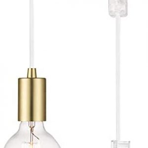 Globe Electric 60599 1-Light Plug-in Exposed Socket Pendant, 15-ft White Cloth Cord, in-Line On/Off Rocker Switch, Brass Socket, Adjustable Height, Home Décor Lighting, Light Fixture Ceiling Hanging