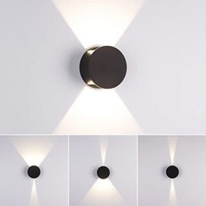 Tubicen LED Dimmable Wall Sconce, Adjustable Light-Beam Indoor Wall Lights Up Down for Living Room, 6W Modern Black Round Wall Lamp, Bedroom Hallway Home Theater Sconces Wall Lighting