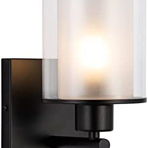 SOTTAE Modern Glass Bathroom Black Wall Sconce,Industrial Wall Mount Lighting with Clear Frosted Dual Glass Shade, Indoor Vanity Light Wall Lamp for Living Room Bedroom Hallway Entryway