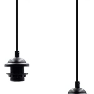 2Pack Industrial Mini Pendant Light Kit,E26/E27 Vintage Edison Hanging Light Cord,Ceiling Hardwire Pendant Light for Kitchen/Home/Hallway/Bar,Black