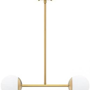 Gold Pendant Light 2 Lights Globe Pendant Light, Mid Century Adjustable Hanging Ceiling Light Fixture for Kitchen Island Dining Room Bedroom Hallway, G9 Bulb (Bulb Excluded)