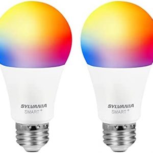 SYLVANIA Bluetooth Mesh LED Smart Light Bulb, One Touch Set Up, A19 60W Equivalent, E26, RGBW Full Color & Adjustable White, Works with Alexa Only – 2 PK (75760)