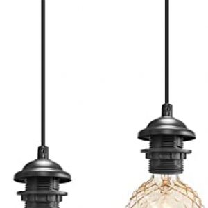 Mini Pendant Light Kit,2 Pack Industrial Ceiling Pendant Light 120CM Cord Kit Hardwired Pendant Light E26 E27 Socket Bulb Kit Kitchen-Black(No Bulb)