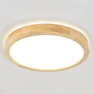 Yasince LED Wood Flush Mount Ceiling Light, Modern Round Ceiling Lamp, Minimalist Ceiling Lighting Fixtures for Living Room, Bedroom, Dining Room, Laundry Room (11.8″, Not Dimmable, 4000K)