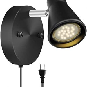 LABOREDUCER Plug in Wall Sconce Adjustable Mini GU10 Spotlight Corridor Lamp Bedside Reading Lamp Wall Light Accent Lighting for Headboard Picture Gallery (Bulb Not Included, Black)