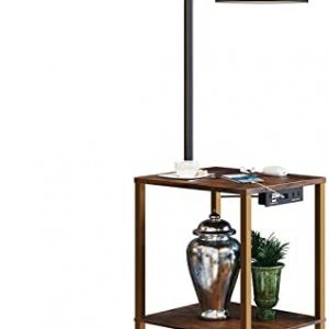 SUNMORY Floor Lamp with Table, Lamps for Living Room with Charging Station(USB & AC Port), Rustic End Table Lamp with Shelves & 3-Color Temperature LED Bulb, Lamp Table for Living Room, Bedroom(Brown)