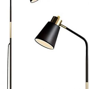 Floor Lamp, Industrial Floor Lamps for Living Rooms & Bedrooms – Rustic Farmhouse Reading Lamp – Standing, Adjustable Metal Heads Indoor Task Lighting for Living Room Bedroom Office Home Décor (Black)