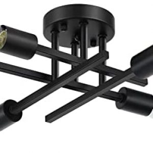 Industrial 4-Light Semi Flush Mount Ceiling Light Fixture, Modern Farmhouse Lighting Matte Black, Rustic Sputnik Chandelier Ceiling Lamp for Kitchen Bedroom Living Room Bathroom Hallway Entryway