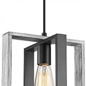 Ken & Ricky Rustic Pendant Lights, Farmhouse Hanging Light Fixtures, Kitchen Island Lighting with Solid Wood Metal Frame for Entryway Dinning Room Bathroom Bedroom – 1 Pack
