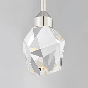 Modern Crystal Pendants LED Hanging Light Fixtures, Diamond Cut Pendant Lights Dimmable, Crystal Pendant Lighting for Kitchen Island, Modern Drop Lights for Bar. (Polished Nickel)