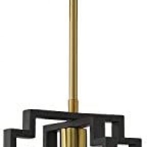 Emliviar Industrial Pendant Light, 1-Light Kitchen Hanging Light Fixture Adjustable, Black and Gold Finish, JE1981M1L BK+G
