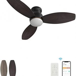 Indoor & Outdoor Ceiling Fan With Light, DC 10 Speeds Smart Ceiling Fan Compatible with Alexa, Siri, Google & Smart App,Farmhouse Modern Style Flush Mount 52″ Fan With Reversible Blades