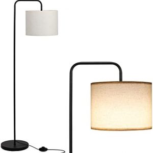 TreeLen Floor Lamps for Living Room, Modern Rotatable Linen Shade Floor Lamp, Standing Lamp with Foot Switch for Bedroom and Office – Black
