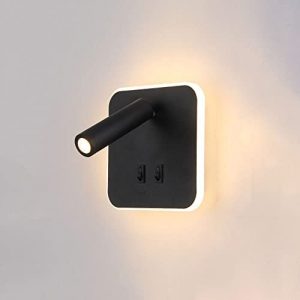 AMBAYZ Led Wall Sconce 330° Adjustable Reading Wall Spot Light, Modern Minimalist Wall Lamp Square Wall Swivel Spotlight, Living Room Bedroom Bedside Sconces Headboard Lamps/Black-3000K