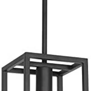 VINLUZ Industrial Metal Lantern 1 Light Kitchen Pendant Light Mini Black Finish Lighting Fixture Adjustable Hanging Ceiling Light for Dining Room Kitchen Cafe Bar
