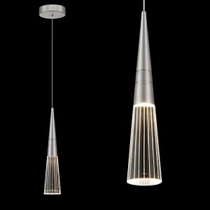Modern Mini Crystal Pendant Lighting, Indoor LED Dimmable Brushed Nickel Hanging Light Fixtures, 1-Light 3000K Cone Pendant Lights for Kitchen Island Dining Room Bedroom Bar, 5 W