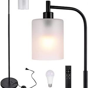 Modern Floor Lamp with Remote, Dimmable Standing Lamp with LED Bulbs, Frosted Glass Lamp Shade, Arc Tall Floor Lamps for Living Room Bedroom Office
