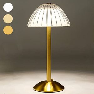 Cordless Table Lamps for Home, Gold 12” Tall LED Brass Portable Battery Operated Lamp with Touch Sensor,Dimmable,Restaurant Table Lamp Cordless,Rechargeable Dining Table Lamp
