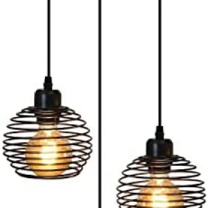 Hurrah Black Pendant Light Industrial Hanging Light – 3 Lights Farmhouse Kitchen Hanging Lighting Fixtures with Metal Caged E26 for Island Dining Room Bar Living Room – Without Bulb