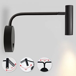 Wall Mounted Reading Light for Bedroom LED Hardwired Sconce with Switch on/Off Modern 3000K Swing Arm Bedside Wall Mount Lamp (Black)