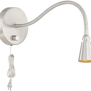 HomeFocus Wall Sconces,LED Bedside Reading Wall Lamp with Dimmable Switch,Reading Wall Light,Wall Light,Wall Lamp,LED 4W 3000K,Flexible Gooseneck,Metal,Satin Nickel