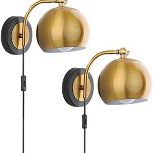 Gold Wall sconces Plug in Lighting Fixture ,E26 Industrial Vintage Boho Adjustable Wall Lights,Set of 2 Pack Wall lamp Bedside lamp Bathroom Vanity Lights