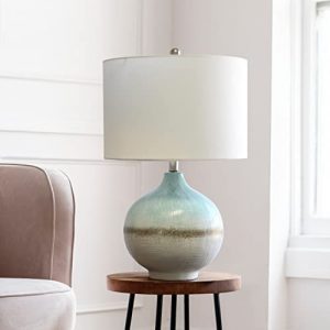Elegant Designs LT2048-AQU Coastal Pottery Sea Glass Sand Northshore Table Lamp, Aqua/Brown/White