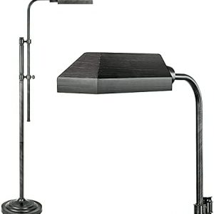 Industrial Floor Lamps for Bedrooms – Black Rustic Standing Task Lamp Adjustable 360°, Silver Brushed Pewter Finish, Retro Antique Pharmacy Reading Lamp, Metal Vintage Style Lamp for Living Room