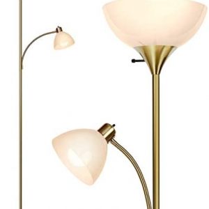 Brightech Sky Dome Plus LED Floor lamp, Torchiere Super Bright Floor Lamp for Living Rooms & Offices – Dimmable Tall Standing Lamp for Bedroom Reading – Gold Brass