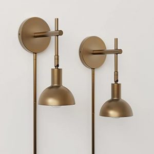 Nathan James Set of 2 Tamlin Vintage Brass Wall Light Fixture, Wall Mounted 1-Light Lamp, Plugin Sconce with On/Off Switch for Living Room, Reading Nook or Bedroom, Brass