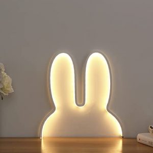 Bunny Night Light for Bedroom, Sapouni Cute LED Bedside Lamp Wall Light Wall Decor USB Powered Dimmable Decorative Light for Nursery Children Kids Girls Bedroom Lighting Decoration (White)