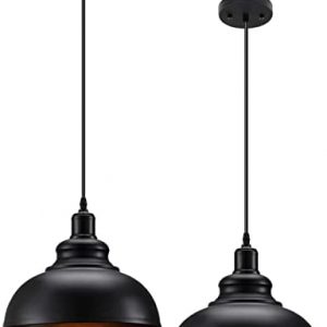 Matte Black Pendant Light, Asnxcju Industrial Farmhouse Pendant Light Vintage Hanging Ceiling Lamp Fixtures for Kitchen Island, Barn, Dining Room 2 Pack