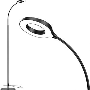 JKSWT LED Floor Lamp, 3 Brightness Levels Eye-Caring Dimmable Standing Reading Lamp 4000K Colors temperatures with Adjustable Gooseneck for Living Room Bedroom Reading – Black