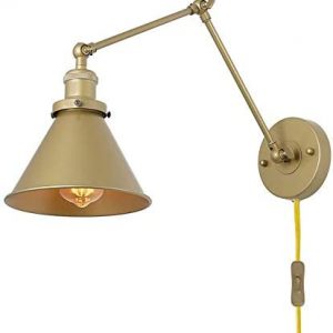 LNC Swing Arm Wall Sconce Lighting Adjustable Gold Plug-in Lamp,1 Pack