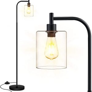 Floor Lamp, Standing Lamp with Glass Lampshade, 6W LED Bulb Included, Modern Floor Lamp with Foot Switch, Industrial Floor Lamp, Bright LED Floor Lamp for Living Room and Bedroom, Office, Simple Style
