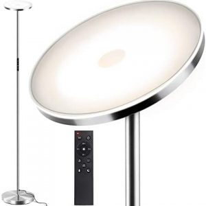 Outon Floor Lamp, 30W 2400LM LED Modern Torchiere Sky Lamp, Bright Standing Light with 4 Color Temperatures, Stepless Dimmable Remote Touch Control, 1 Hour Timer for Living Room Bedroom, Brushed Steel