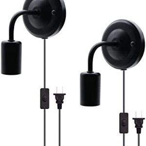 FEYAIM Wall Lamp Lighting Farmhouse Wall Sconce Wall Lamps Set of Two Wall Mounted Light Fixture Plug in Indoor Reading Lighting Fixture Industrial Black Wall Sconce Fixture