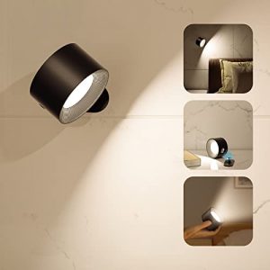 Deyagoo LED Wall Sconce, Wall Mounted Lamp with Rechargeable Battery Operated USB Port 3 Color Temperature & 3 Brightness Level 360°Rotate Magnetic Ball, Cordless Wall Light for Reading Study Bedside
