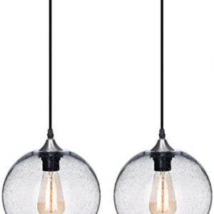 ARIAMOTION Pendant Lighting Modern Glass Clear Seeded Bubble Globe Rustic Lights Bedroom Kitchen Office Brushed Nickel 8.7 Inch Diam 2 Pack