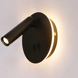 Hardwired Sconces Wall Mounted Reading Lights with Switch LED Wall Lighting for Bedroom Bedside Lamps (Black)