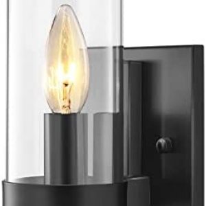 Contemporary Black Paint Finish Base Clear Glass Shade Sconce 1-Light Wall Lamp, Wall Lighting Fixture for Bathroom Bedroom Hallway